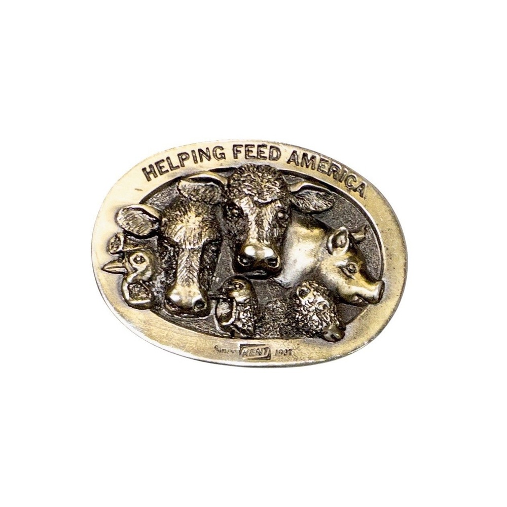 Vtg Lewis Buckles Western Farming Belt Buckle 1980's